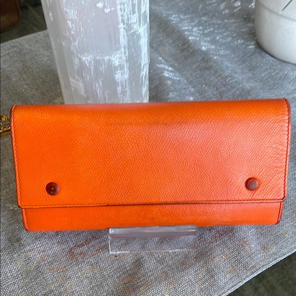 Celine Orange Wallet with Leather Texture and Flap Closure - Picture 1 of 8